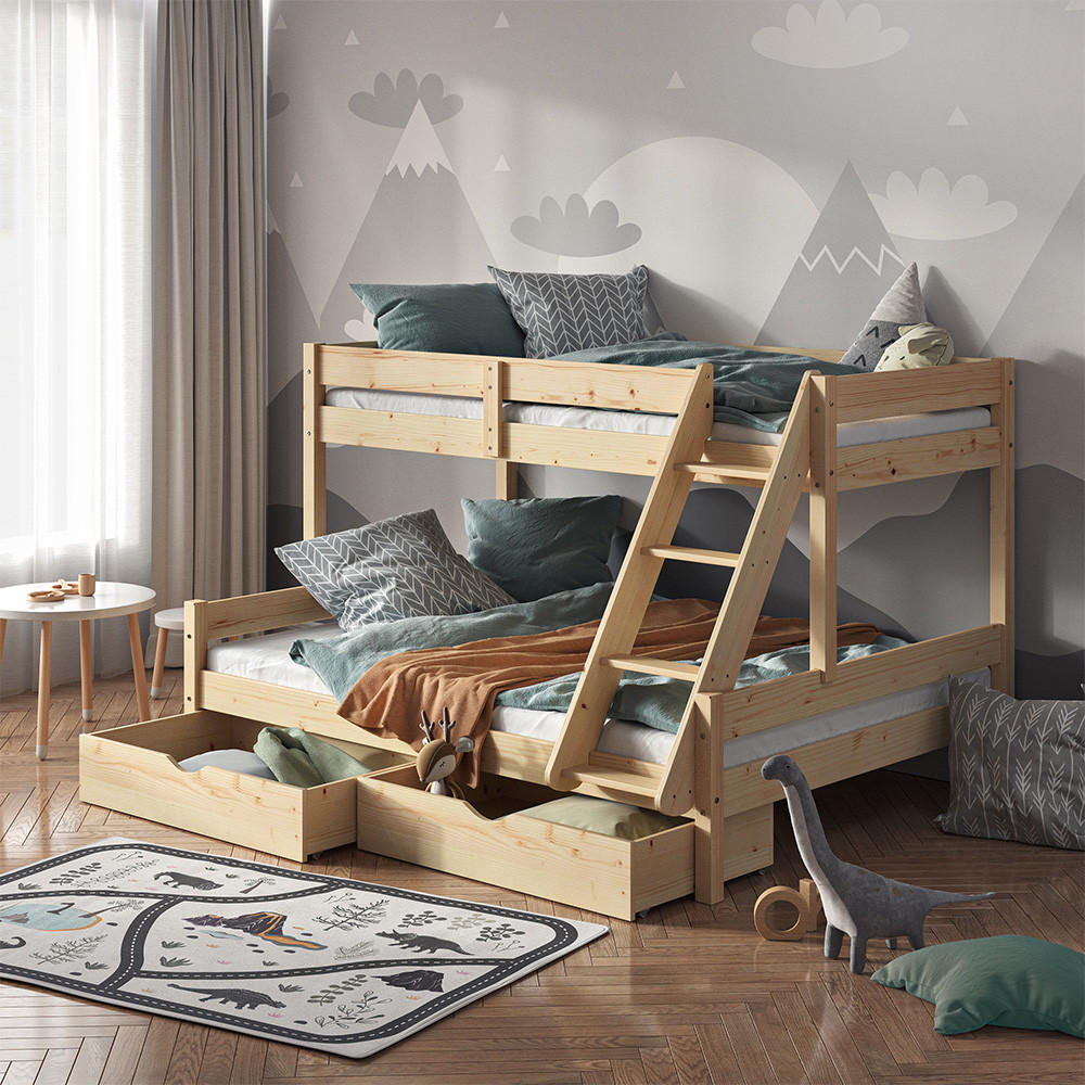 ETAGENBETT Everest Naturholz 140x200/90x200 cm mit Schubladen - Naturfarben, Holz (140/200cm) - VitaliSpa