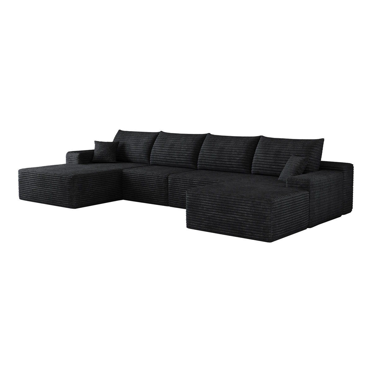 WOHNLANDSCHAFT DE-34857 U-Form 3-Sitzer Chaiselongue links Schwarz - Schwarz, Textil (175/83/270cm) - ComfortXL