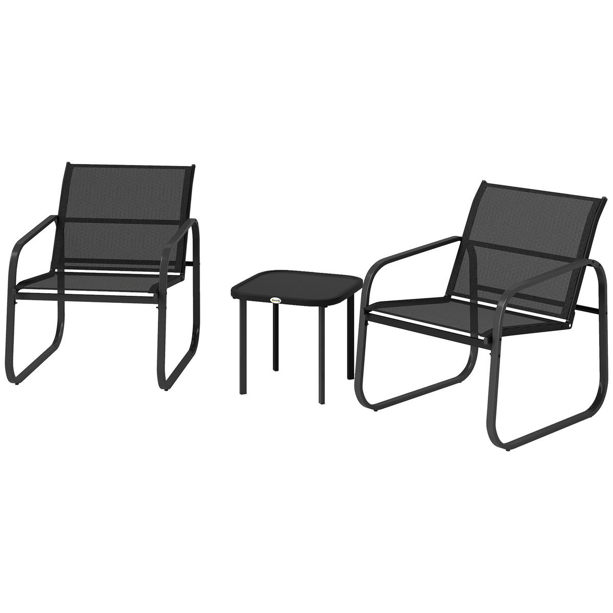BALKONSET 3-teilig DE-14140 2 Mesh-Stühle, Glastisch Schwarz - Schwarz, Metall - ComfortXL