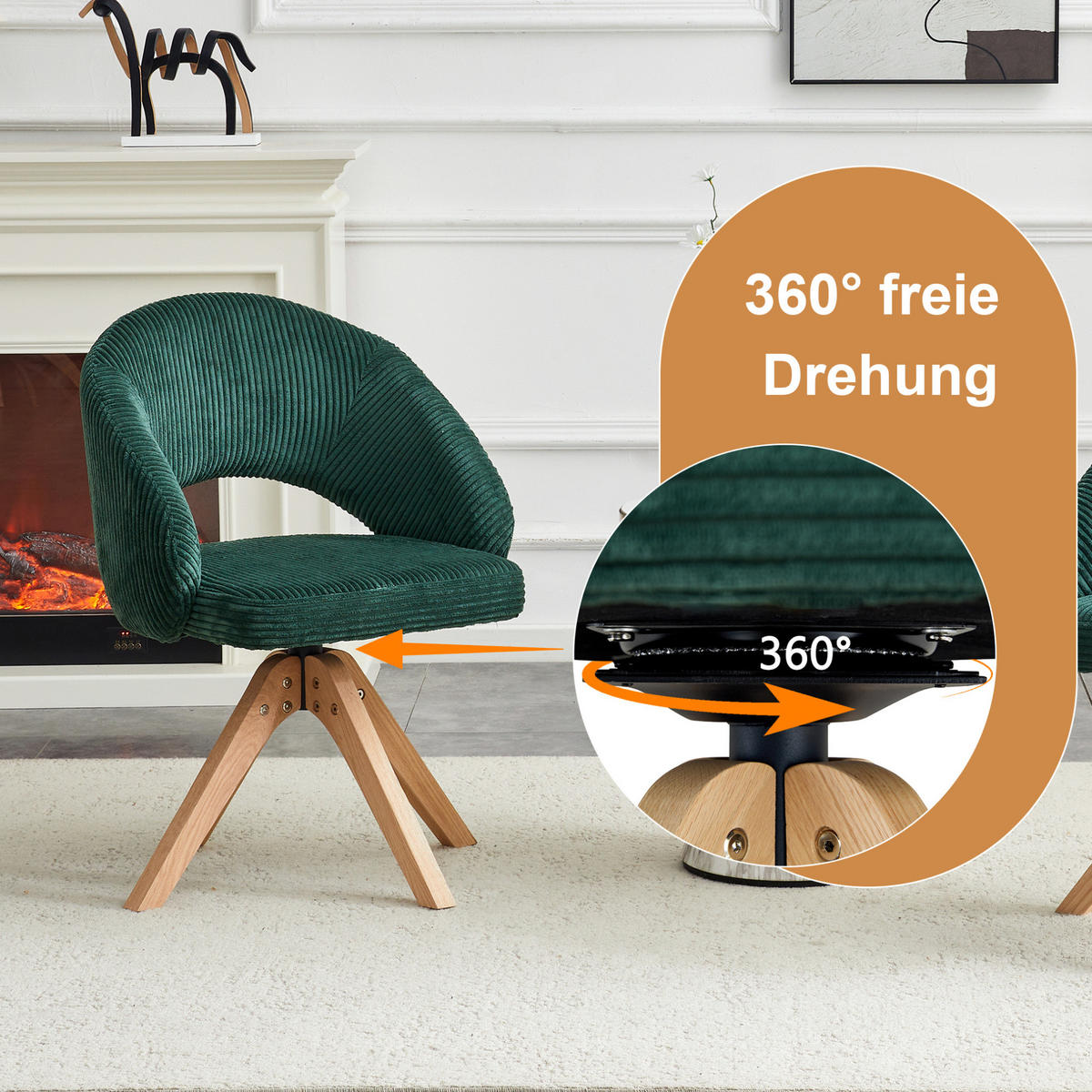 STUHL 2er-Set drehbar Samt Dunkelgrün Massivholz - Dunkelgrün, Holz (49/84/46cm) - Meubliv