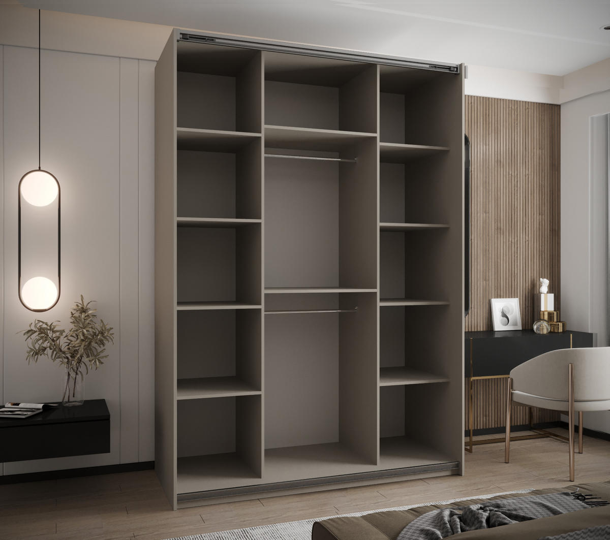 SCHWEBETÜRENSCHRANK 245,5/170/64 2-türig - Kaschmir/Schwarz, Holz/Metall (170/245/64cm) - Abiks Möbel