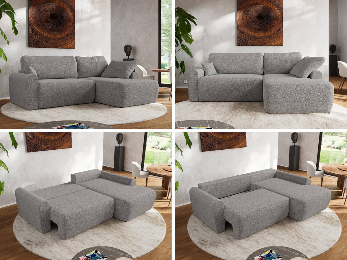ECKSCHLAFSOFA CUBO L Hellgrau Struktur - rechts - Hellgrau/Schwarz, Kunststoff/Textil (187/273cm) - MKS