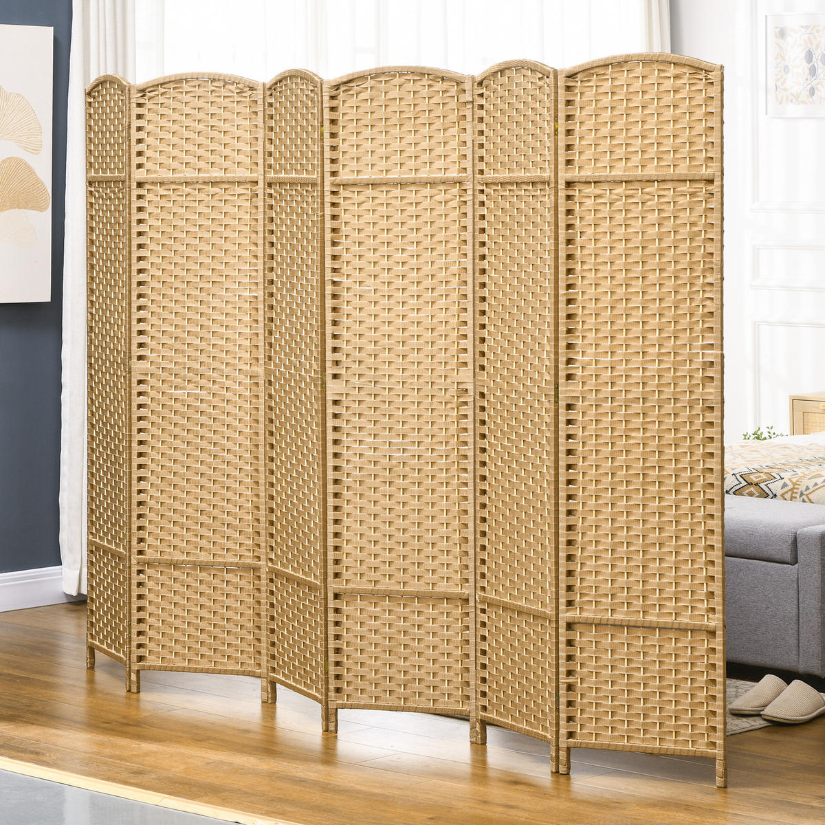 PARAVENT 6-teilig 240 x 170 cm Raumteiler Trennwand aus Bambus Natur - Naturfarben, Holzwerkstoff (1.6/170/1.6cm) - HOMCOM
