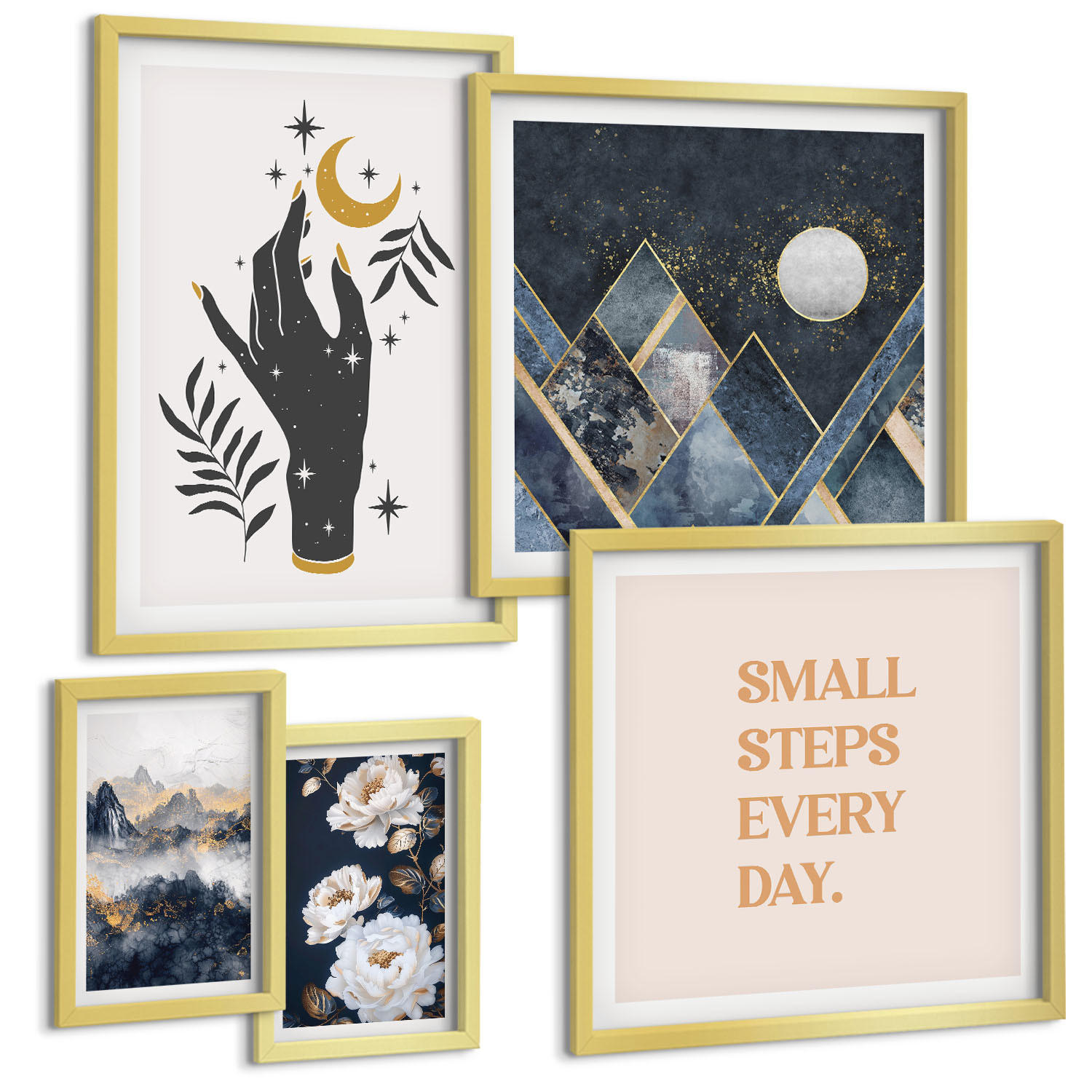 BILDER SET 5er Set - 50x50 cm & 20x30 cm & 40x60 cm Goldrahmen - Turmbrücken in europäischen Städten - Goldfarben, Kunststoff (40/60cm) - TULUP