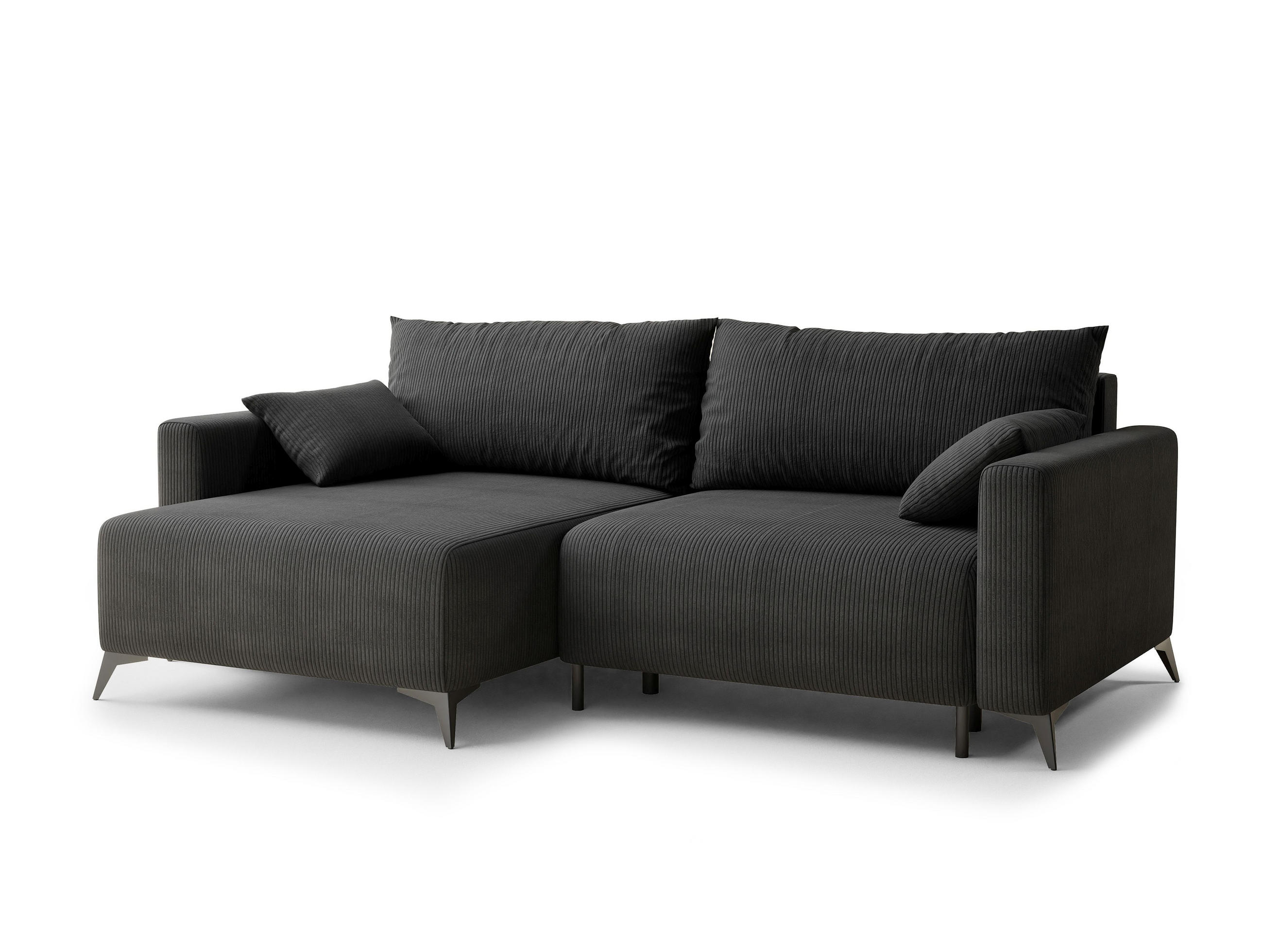ECKSOFA MIT SCHLAFFUNKTION Leon Anthrazit Samtstoff - Anthrazit/Schwarz, Holz/Holzwerkstoff (148/239cm) - Maison de Reve
