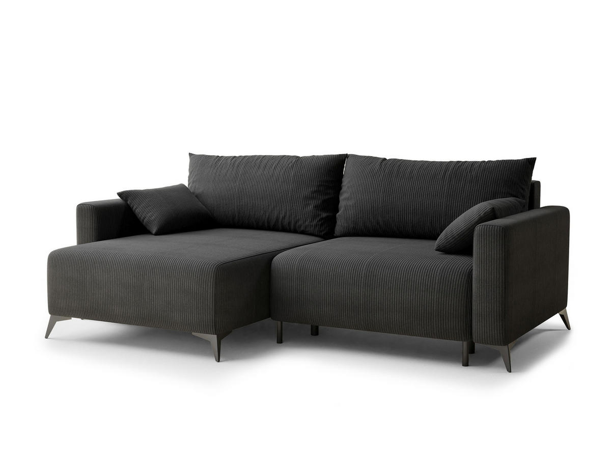 ECKSOFA MIT SCHLAFFUNKTION Leon Anthrazit Samtstoff - Anthrazit/Schwarz, Holz/Holzwerkstoff (148/239cm) - Maison de Reve