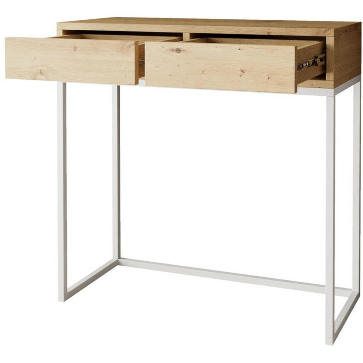 KONSOLENTISCH Lango 80/85/35 eiche Artisan mit weißen Metallbeinen - Weiß/Eiche Artisan, Holzwerkstoff/Metall (35/80/85cm) - Beautysofa
