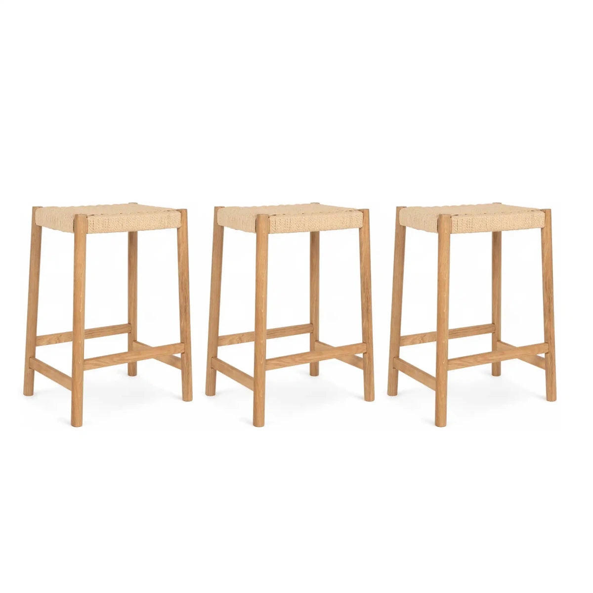BARHOCKER-SET 3 Stück in Rattan / Eiche Wildeiche - Honigeiche/Eichefarben, Holz/Papier (44/66/37cm) - Furnhouse