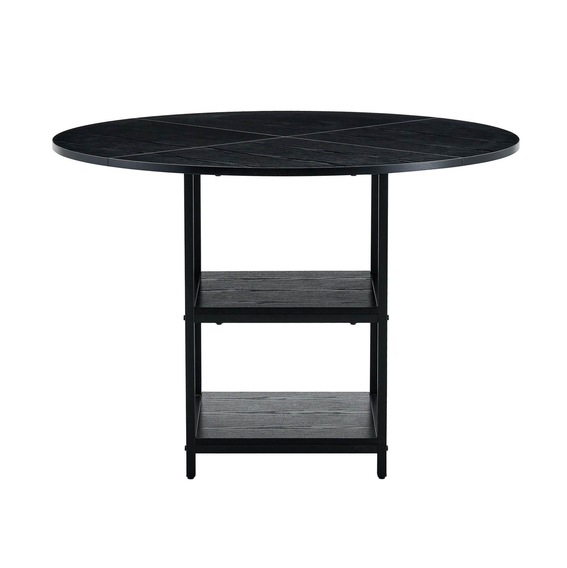 STOL za blagovaonicu, promjer 107 cm, MDF i metal, crni, s 2 odlagalne police - crna, drvni materijal (107/107/75cm) - BEAOK
