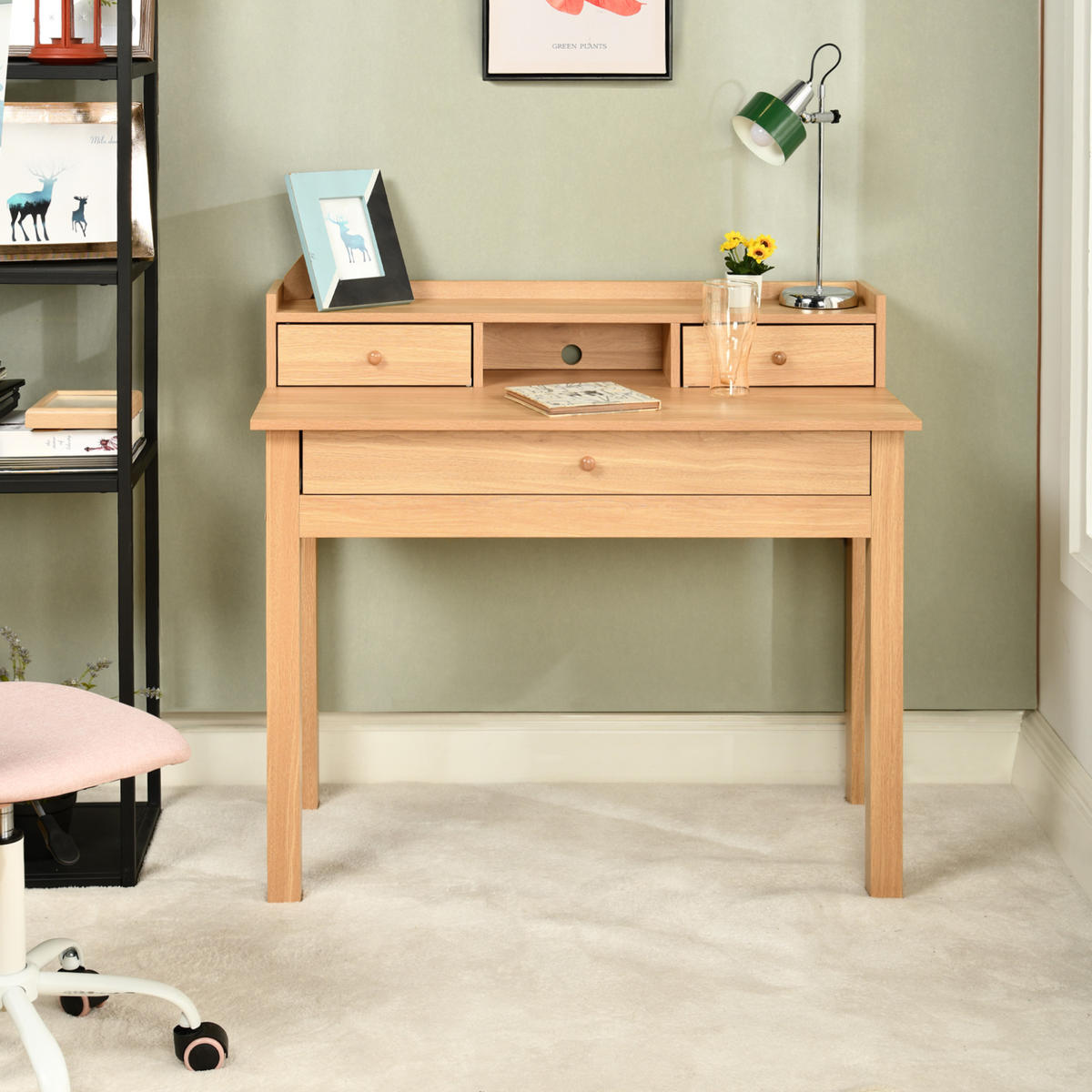 SCHREIBTISCH Holzoptik mit Schubladen & Ablage - Beige, Holz/Holzwerkstoff (100/50/91cm) - Urban Meuble