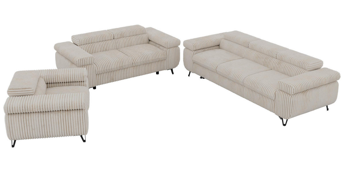 SEDACIA ZOSTAVA PETERS 1+2+3 - Béžová Manšester - čierna/krémová, kov/textil (262/76/99cm) - MKS