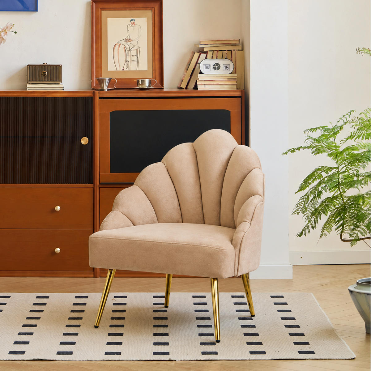SESSEL Samt Beige - Beige, Textil (63/89/60cm) - Nordlys