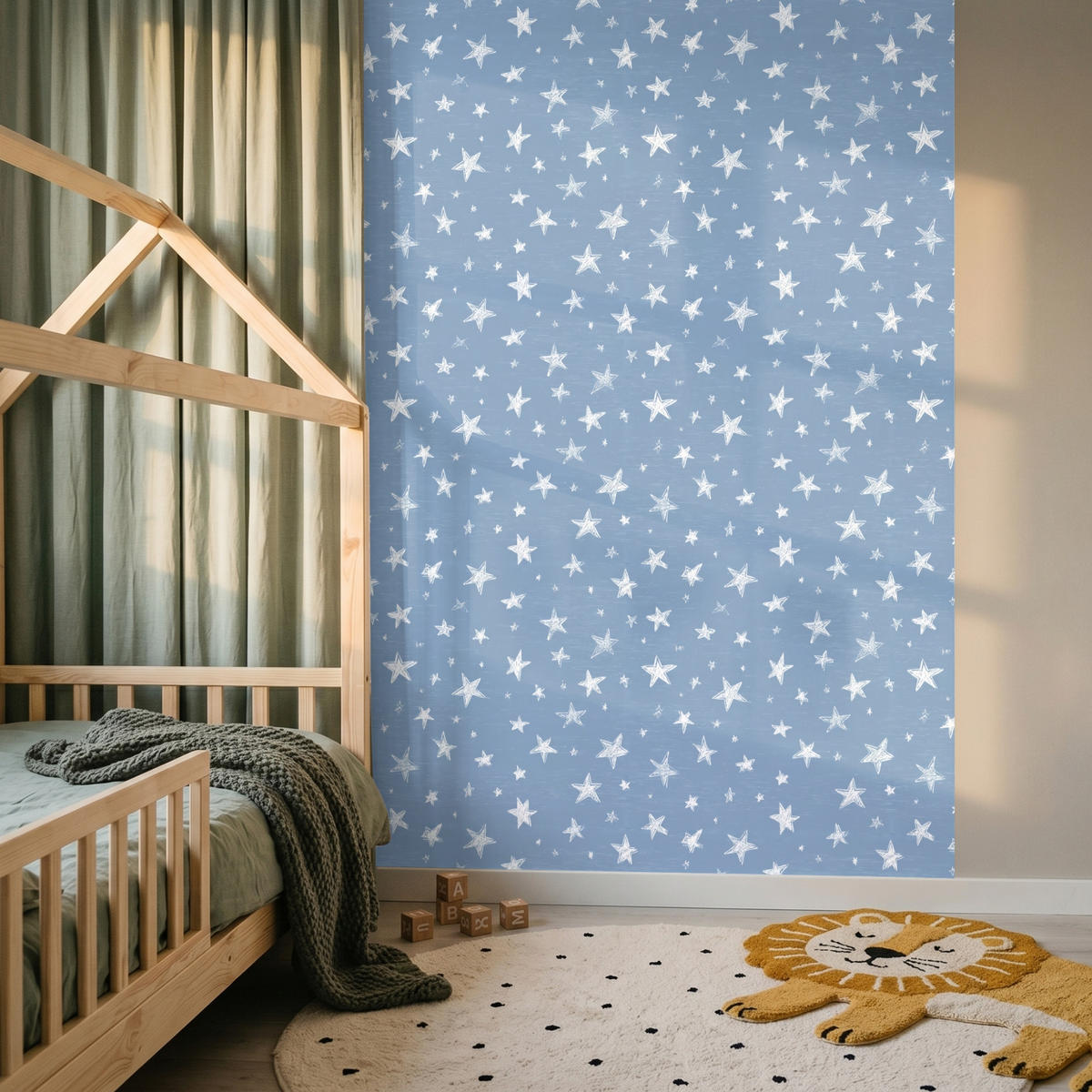 KINDERTAPETE - Sterne - Muster - Blau - 160x220 cm - Hellblau, Papier (160/220cm) - OnlyWow