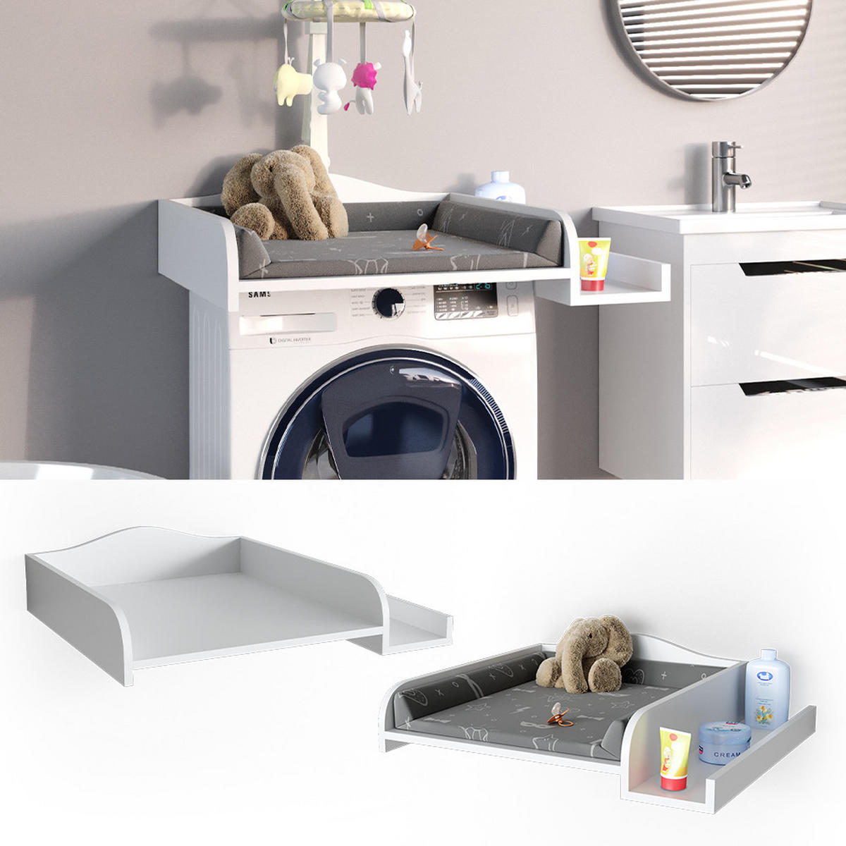 WICKELAUFSATZ Weiß 83.2 x 72 cm auf Waschmaschine - Weiß, Holzwerkstoff (83.2/15/72cm) - Vicco