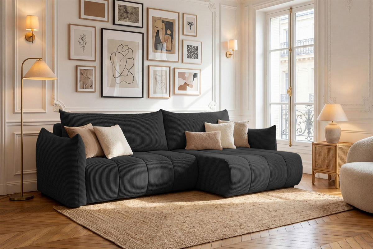 ECKSOFA Ontario Mit Schlaffunktion - Schwarz, Holzwerkstoff/Textil (260/154cm) - Fun Möbel