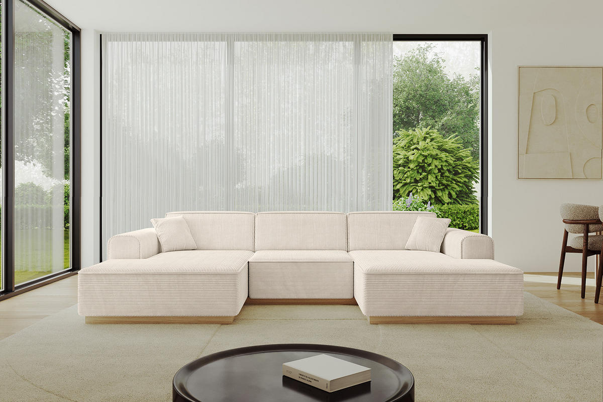 WOHNLANDSCHAFT IREA-U1-v2 - 297x165x81 cm Beige - Beige, Holzwerkstoff/Textil (297/81/165cm) - ALTDECOR
