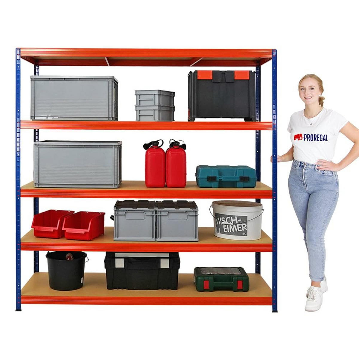 SCHWERLASTREGAL Giant Elephant 2er-Set mit 2x 180x180x60 cm Fachlast 200 kg Blau-Orange - Orange, Metall (360/180/60cm) - PROREGAL