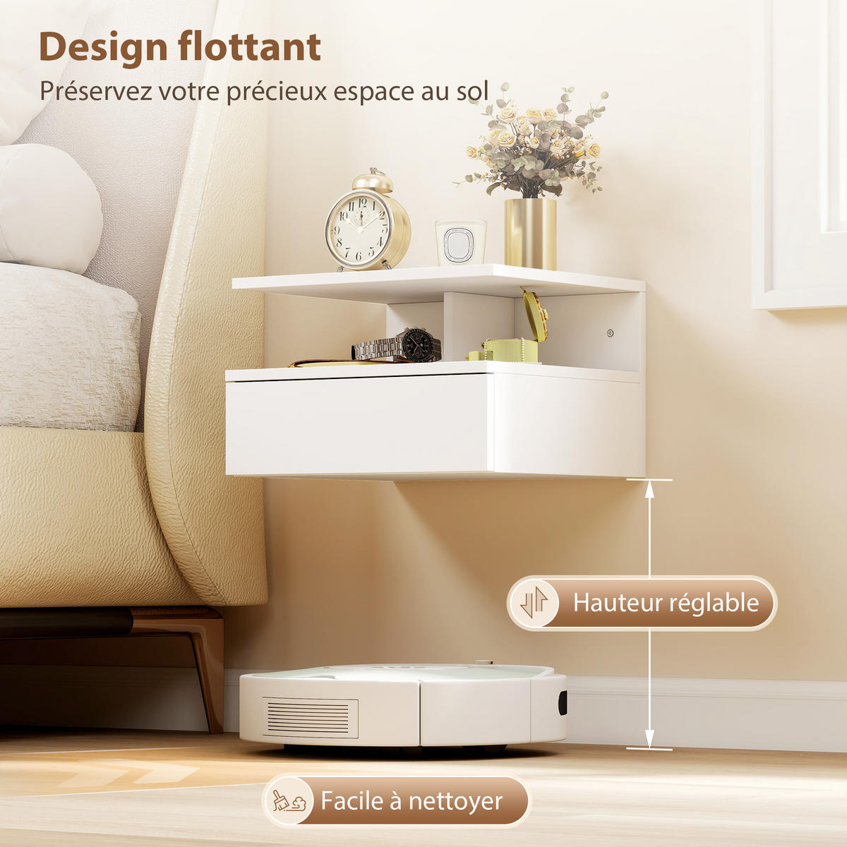 NACHTSCHRANK DE-12961 Schublade und offenes Fach Weiß - Weiß, Holzwerkstoff (32/22.5/35cm) - ComfortXL