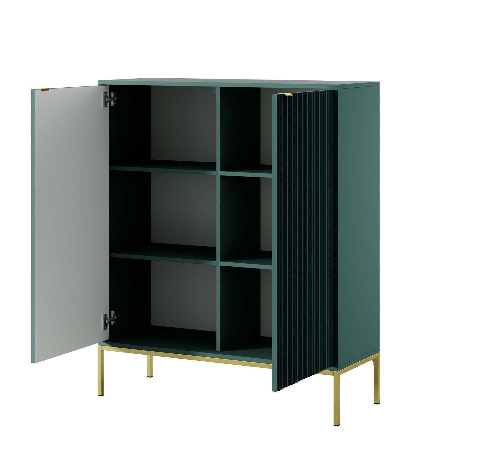 KOMMODE Kioto 104 cm in Grün, zweitürig mit geriffelten Fronten - Goldfarben/Grün, Holzwerkstoff/Metall (104/125/39cm) - Ravio