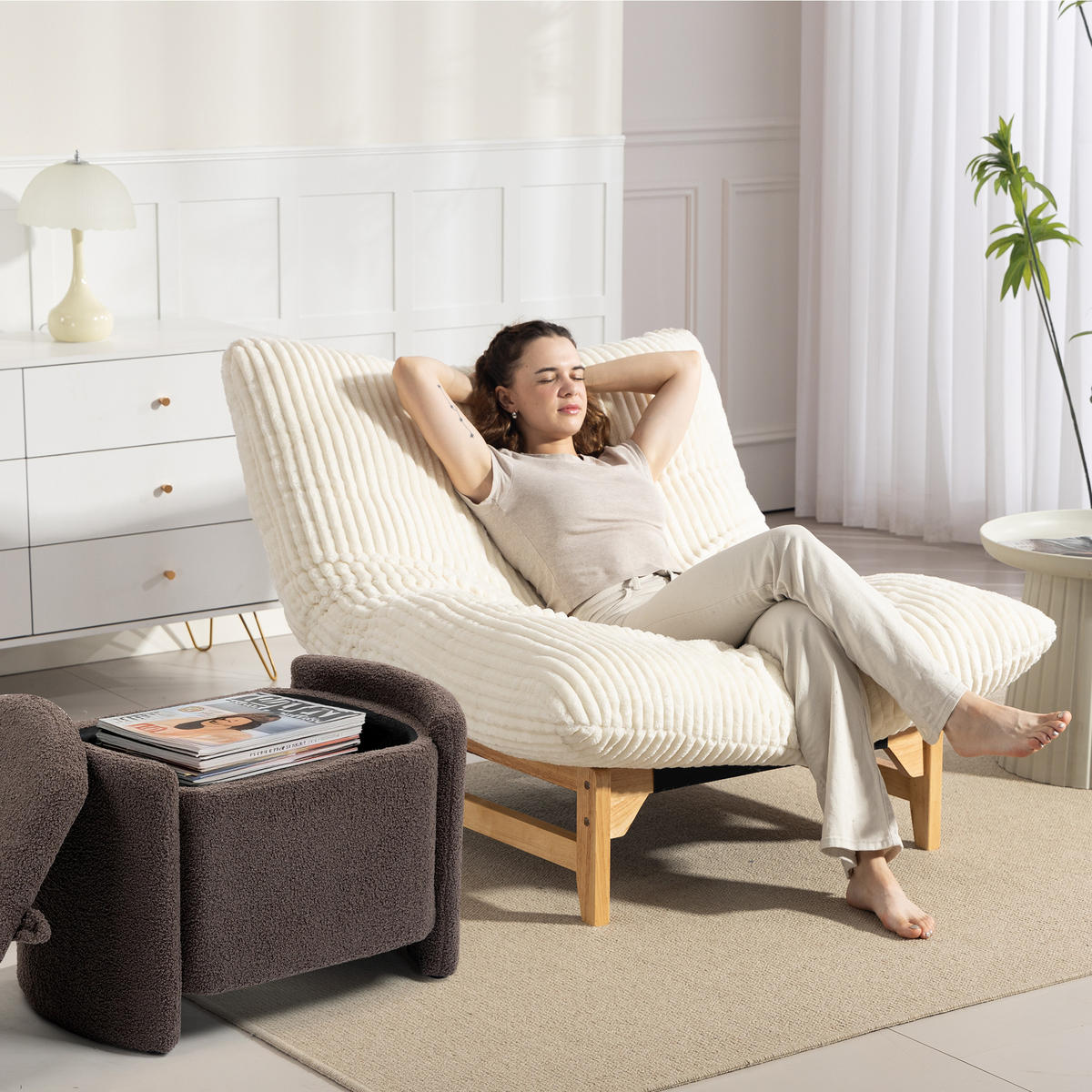 SITZSACK Cord Weiß mit Rückenlehne - Weiß, Holzwerkstoff/Textil (100/76/120cm) - WISHDOR