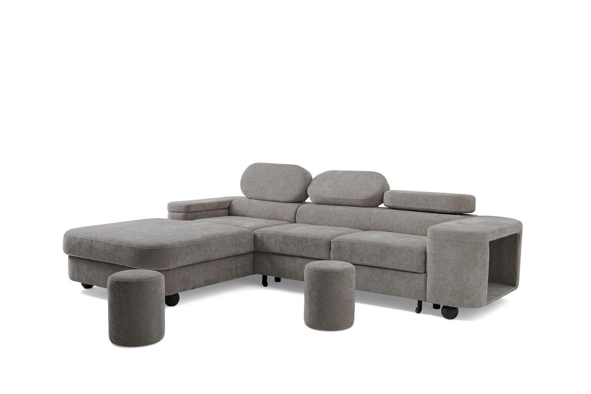 ECKSOFA LOVE L Links mit Schlaffunktion 124x210 Chenille Grau - Schwarz/Grau, Holz/Textil (284/205cm) - Muffo