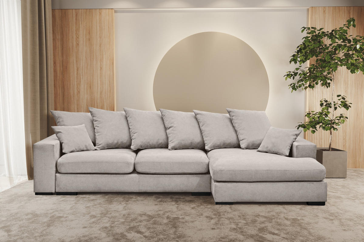 ECKSOFA Mit Schlaffunktion Und Bettkasten Couch L-form Gabon Stoff Riviera Rechts Hellgrau - Hellgrau, Holz (285/155cm) - Kaiser Möbel