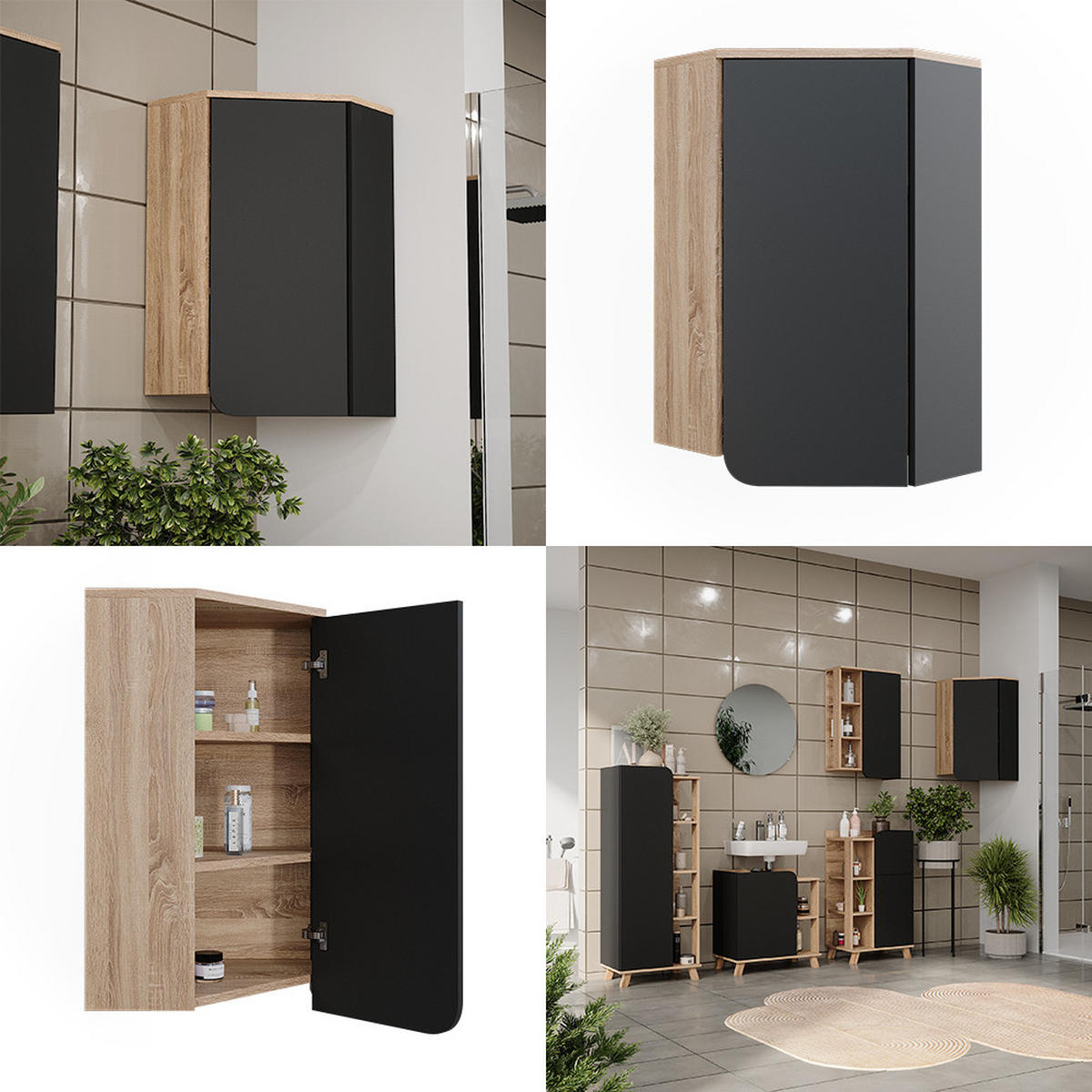 ECKHÄNGESCHRANK Karen Anthrazit 50 x 75 cm mit Tür und offenen Fächern - Anthrazit/Sonoma Eiche, Holzwerkstoff (42.4/75/42.4cm) - Vicco