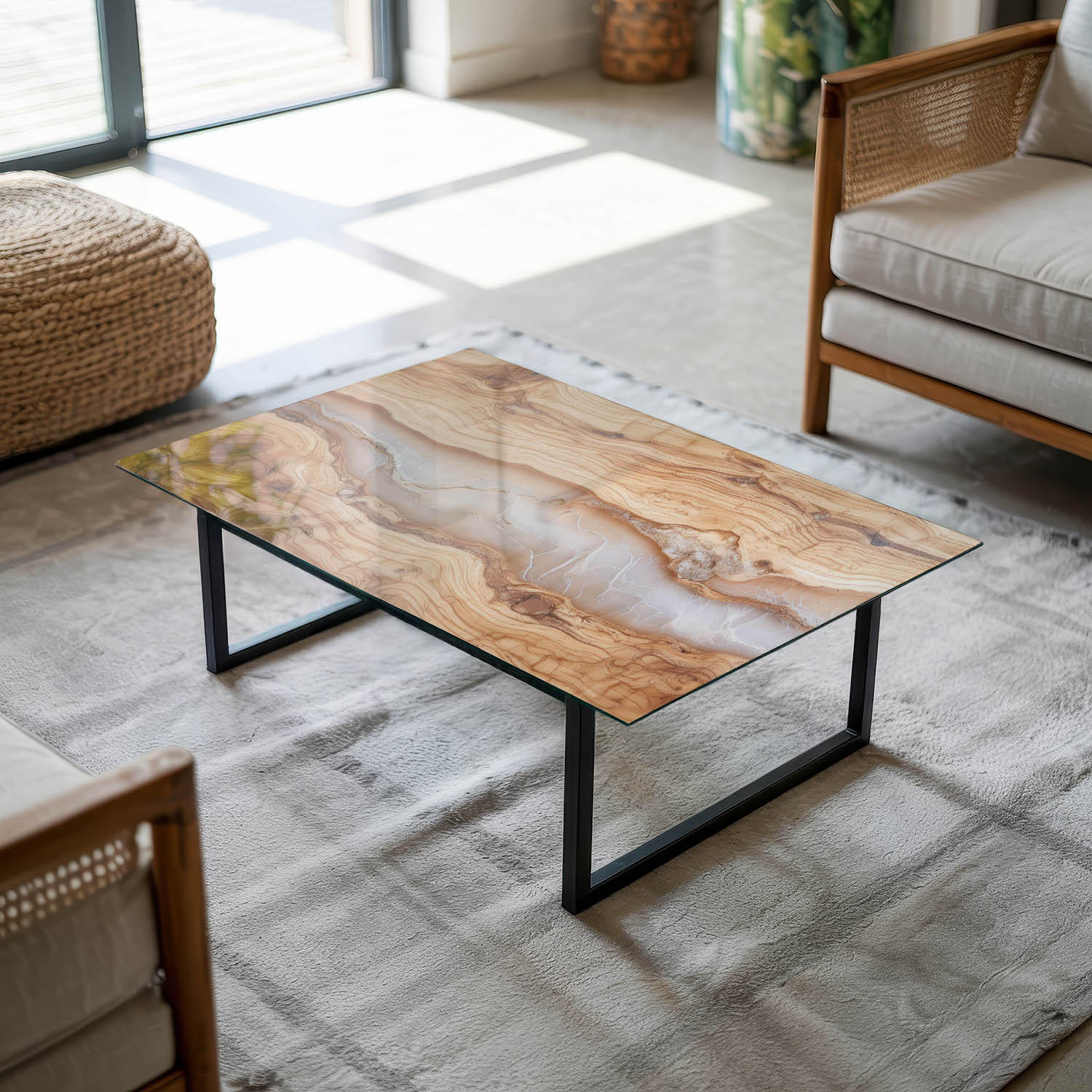 TISCHPLATTE 80x60 cm Naturholz mit Harzdetails - Beige, Glas (80/60/0.4cm) - TULUP