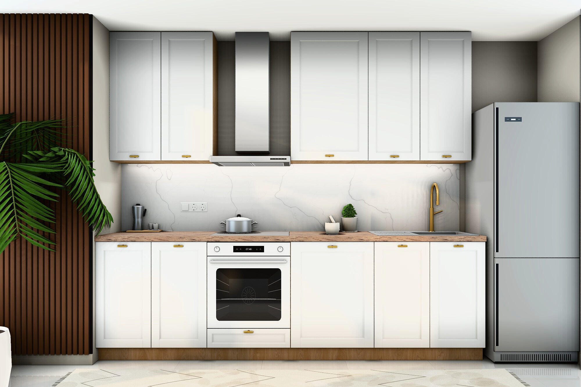 KÜCHENZEILE Sorento Weiß & Sonoma Eiche – 280 cm – KÜ-SORENTO5-001 - Weiß, Holzwerkstoff (280/247/52cm) - ROYAL24_MARKT