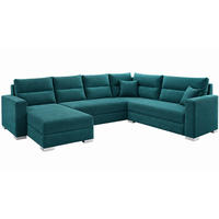 WOHNLANDSCHAFT CAPTAIN U-Form 314 cm mit hochwertigem Federkern, Schlaffunktion, Bettkasten und Ottomane links/rechts - Türkis/Schwarz, Kunststoff (314/90/217cm) - Wohnideebilder