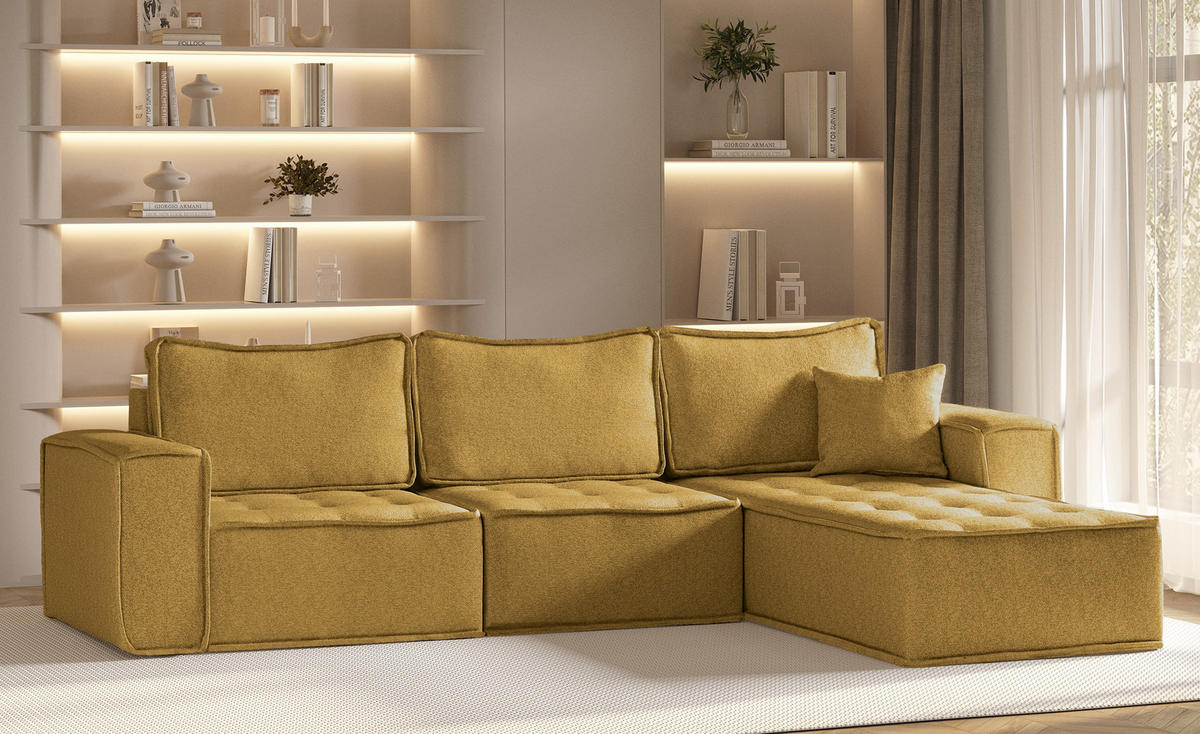 ECKSOFA L-förmige Bohoo-Maxi Gelb Rechts - Gelb, Holz (292/192cm) - Kaiser Möbel