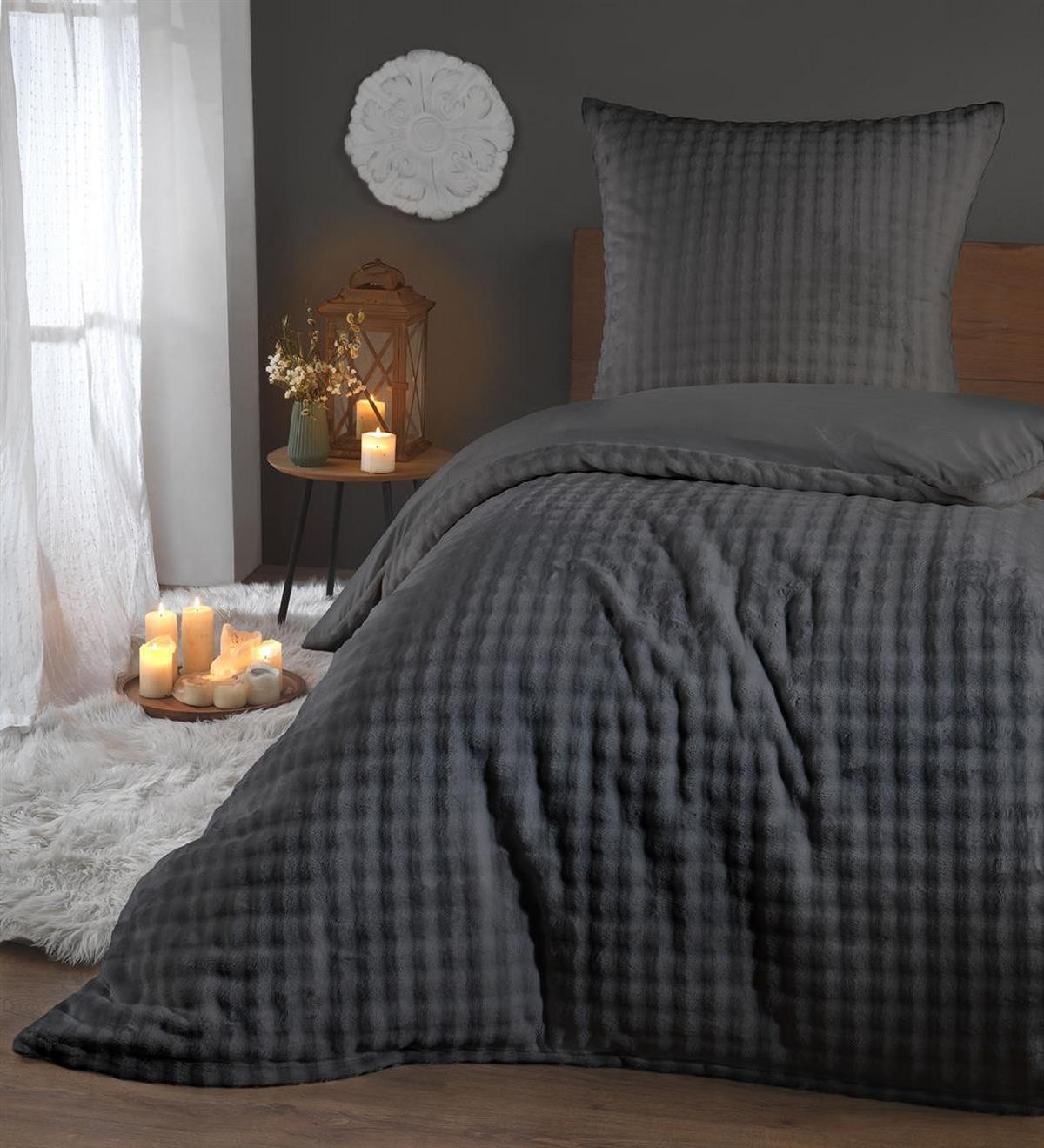 WINTER-BETTWÄSCHE 135x200 mit 3D Bubble - Warme Winterbettwäsche aus Mikrofaser - Anthrazit - Anthrazit, Textil (135/200cm) - Carpe Sonno