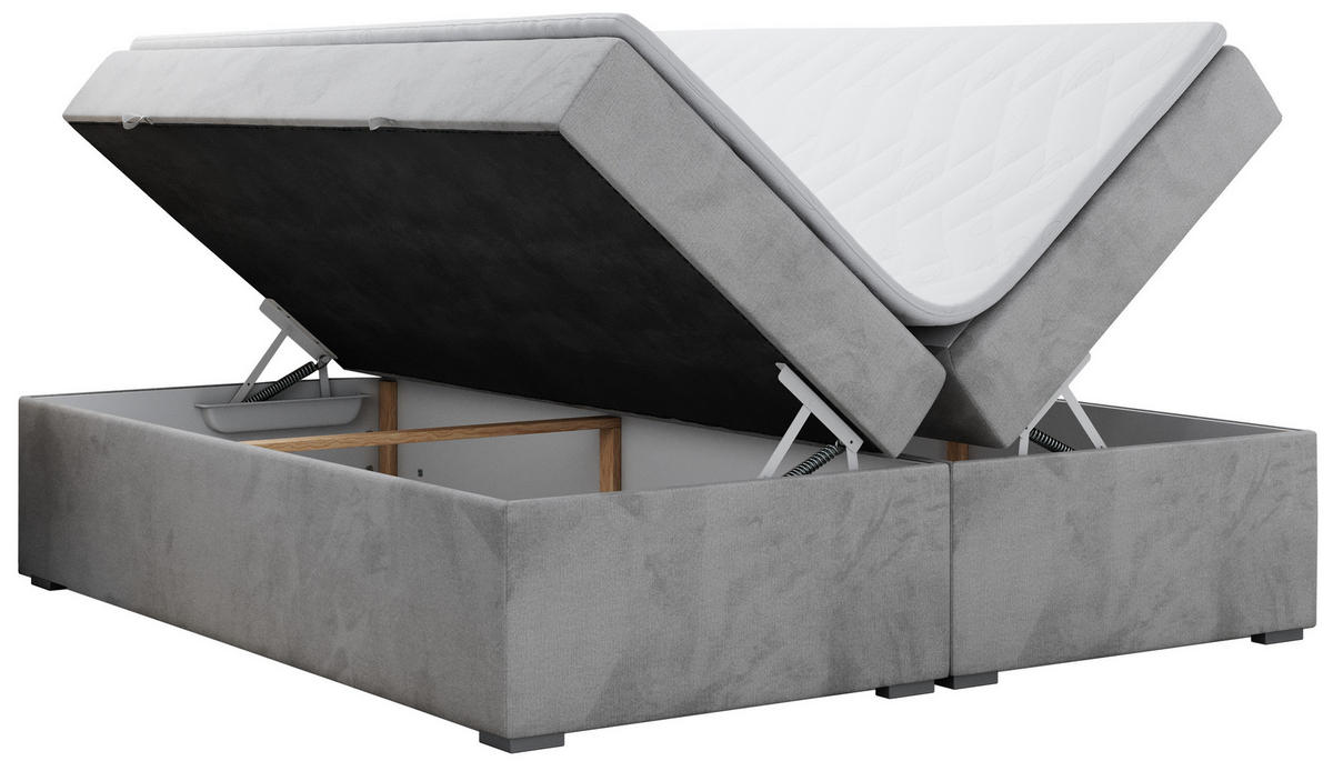 BOXBETT BESS 200/200 Hellgrau Velvet - H3 - Hellgrau, Holz/Textil (200/200cm) - MKS