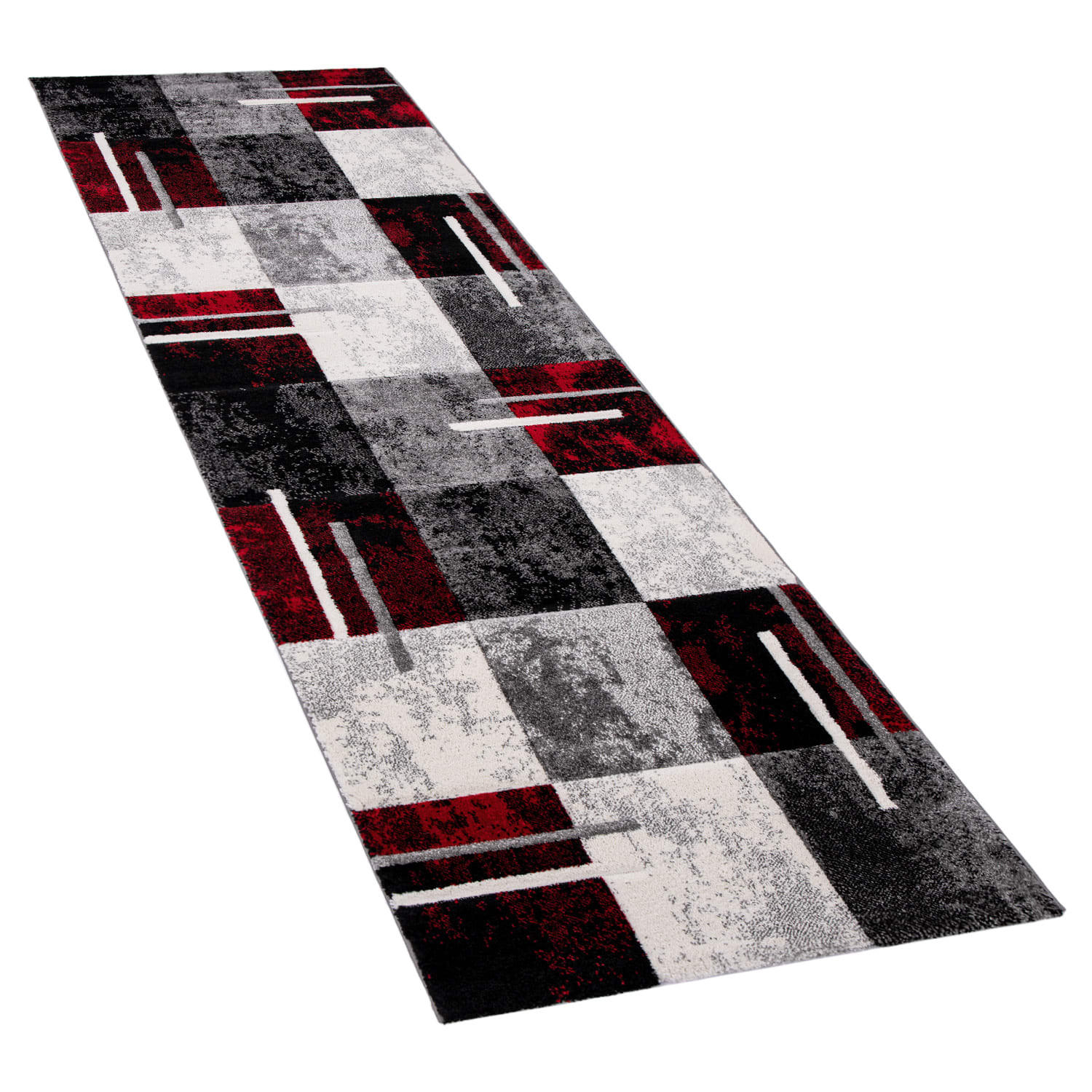 TEPPICH Kurzflor Karo Wohnzimmer schmutzabweisend Grau Läufer 80x300 - Grau, Textil (80/300cm) - KADIMA DESIGN