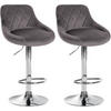 BARHOCKER 2er Set Samt grau - Chromfarben/Grau, Textil/Metall (46/83/49cm) - CLP