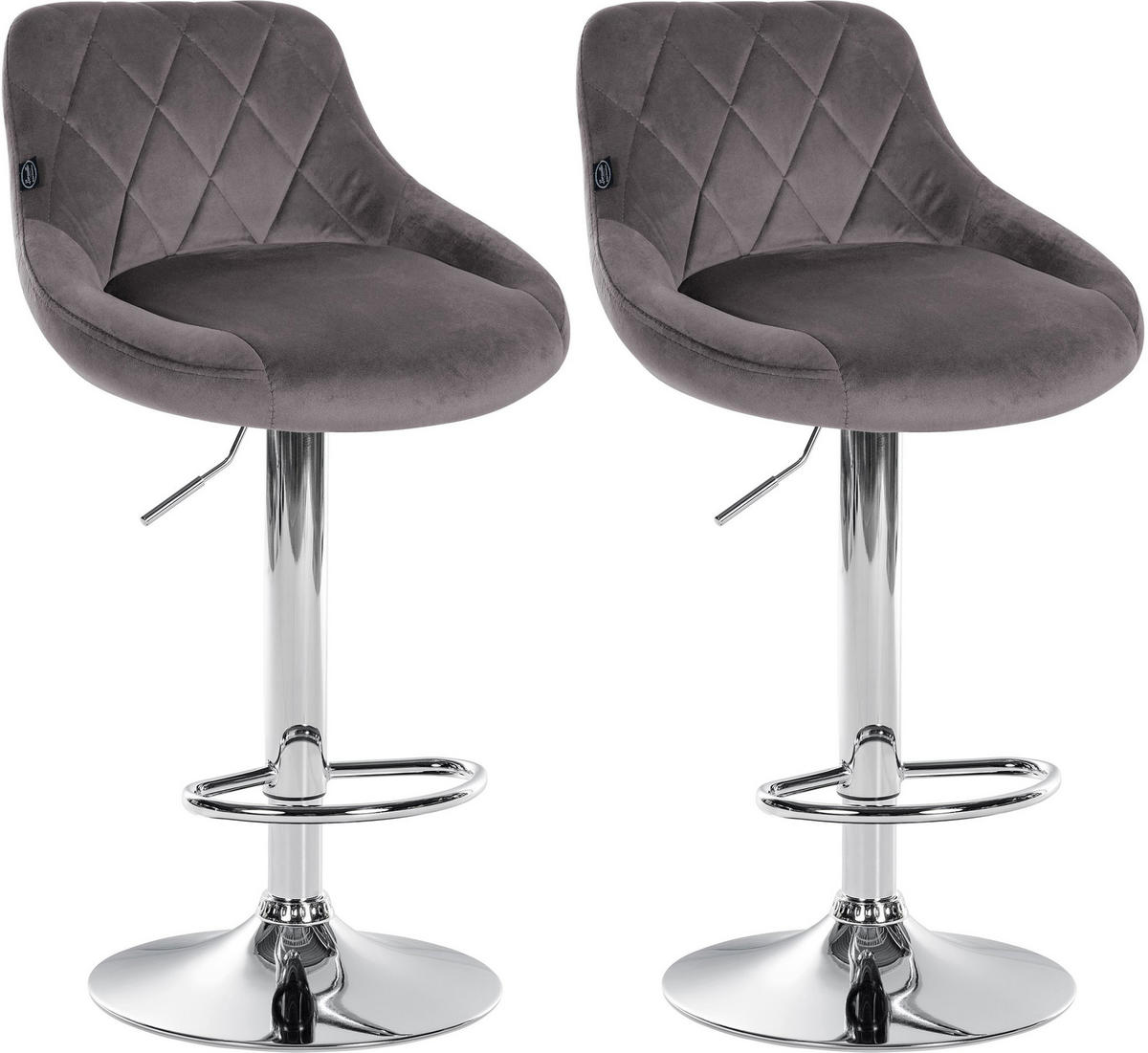 BARHOCKER 2er Set Samt grau - Chromfarben/Grau, Textil/Metall (46/83/49cm) - CLP
