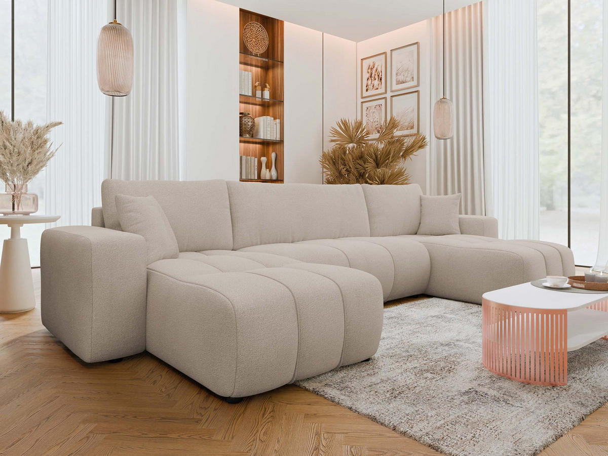 WOHNLANDSCHAFT Furyn U - Beige/Schwarz, Holz/Kunststoff (312/82/145cm) - MIRJAN24