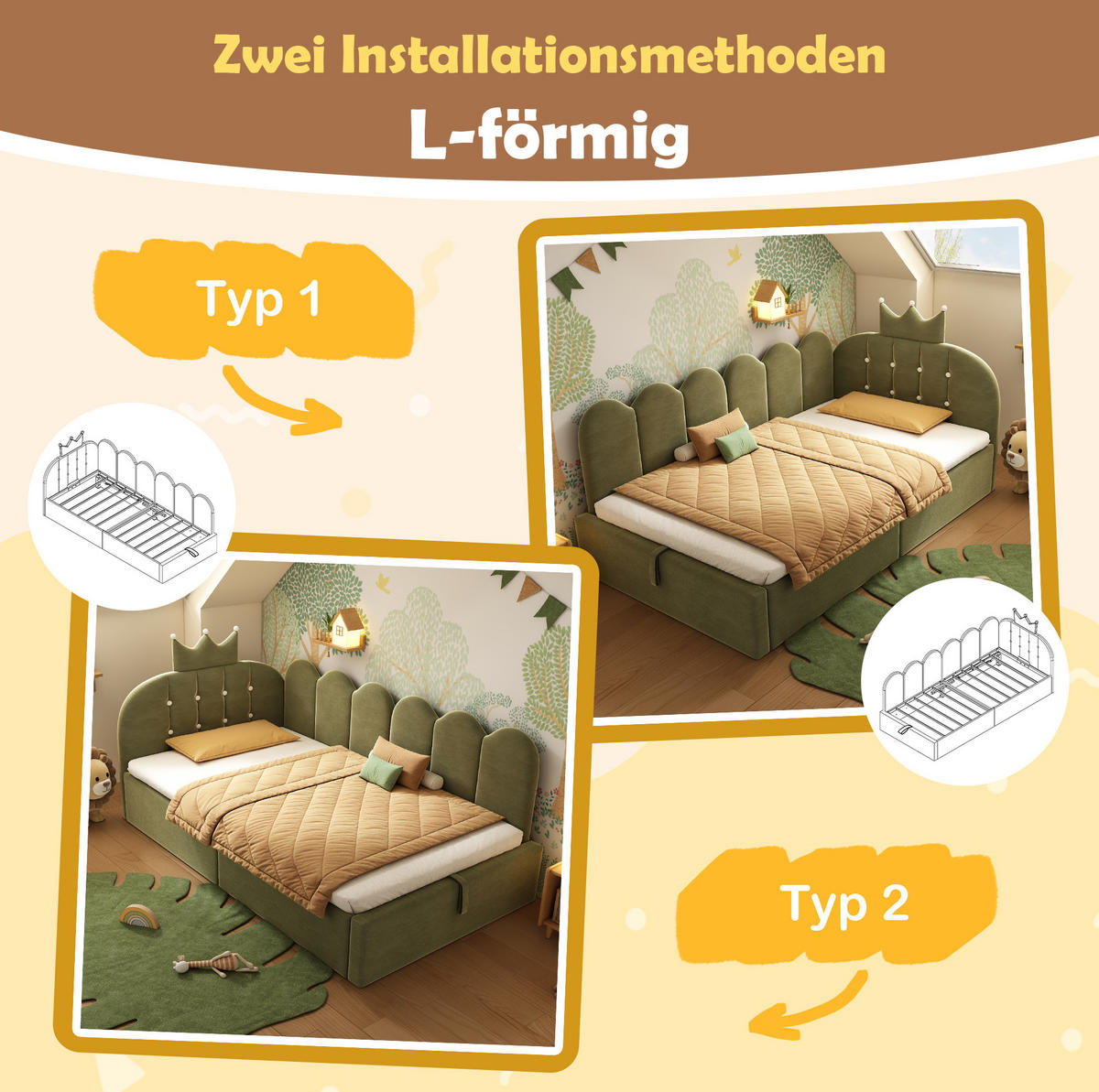 POLSTERBETT 90/200 cm Grün aus Samt mit Bettkasten - Grün, Holz (90/200cm) - OKMYHOME