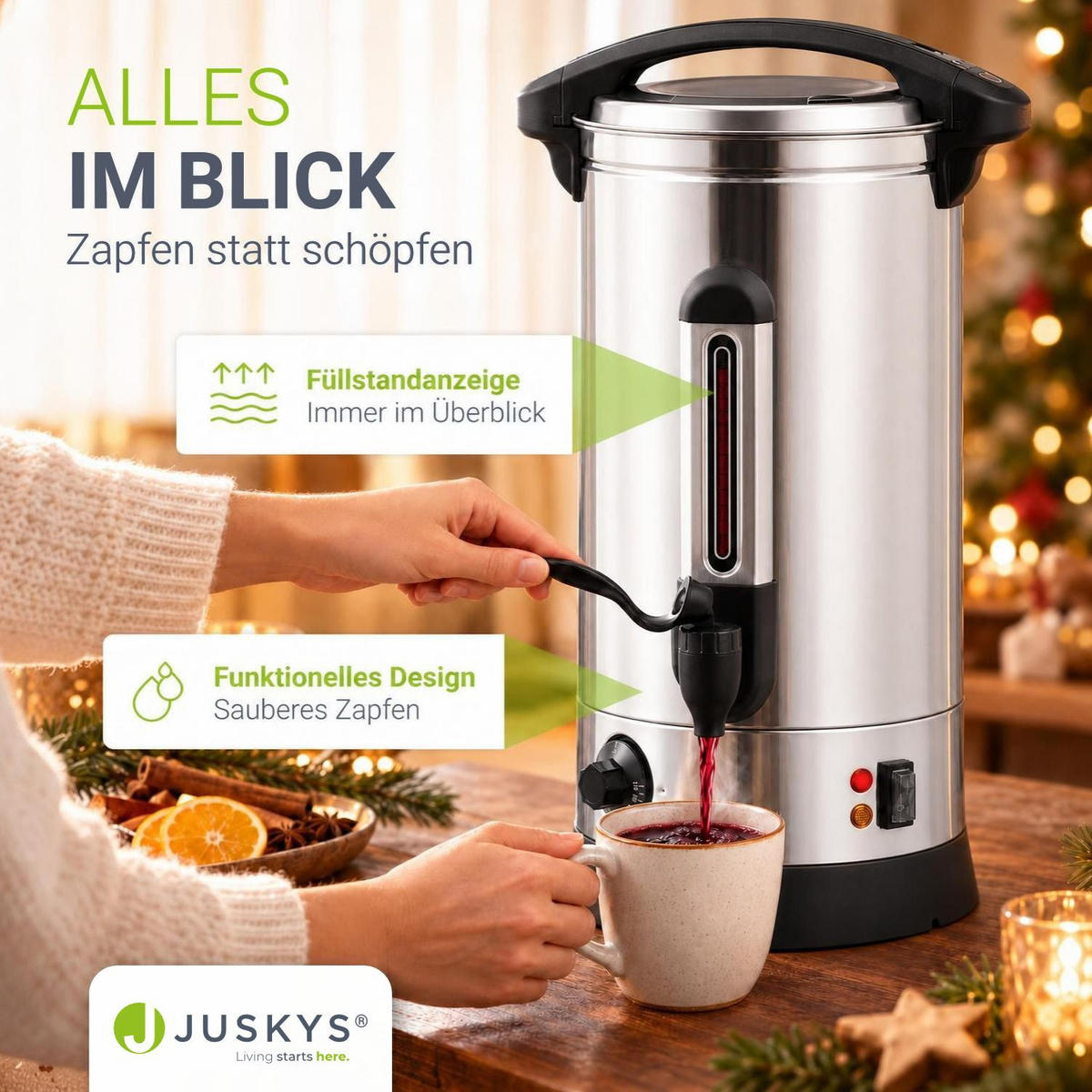 GLÜHWEINKOCHER Teramo 10 L - Silberfarben, Metall (30/50/23cm) - Juskys
