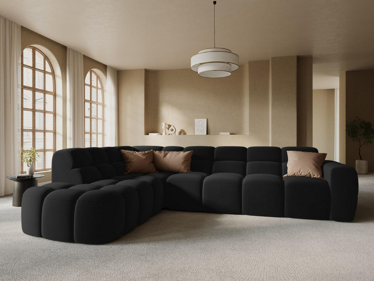 ECKSOFA links Lisa aus Samt schwarz 5 Sitzplätze - Schwarz, Textil (234/293cm) - Micadoni
