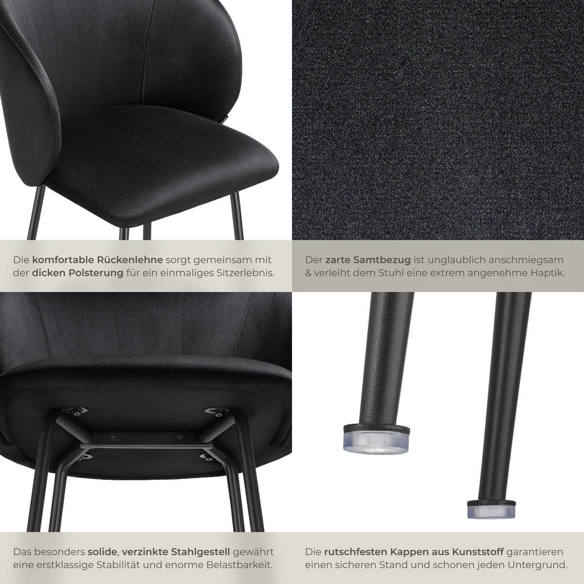 BARSTUHL Luana,51 x 60 x 106 cm, Belastbarkeit 120 kg,schwarz/schwarz - Schwarz, Kunststoff (51/106/60cm) - tectake