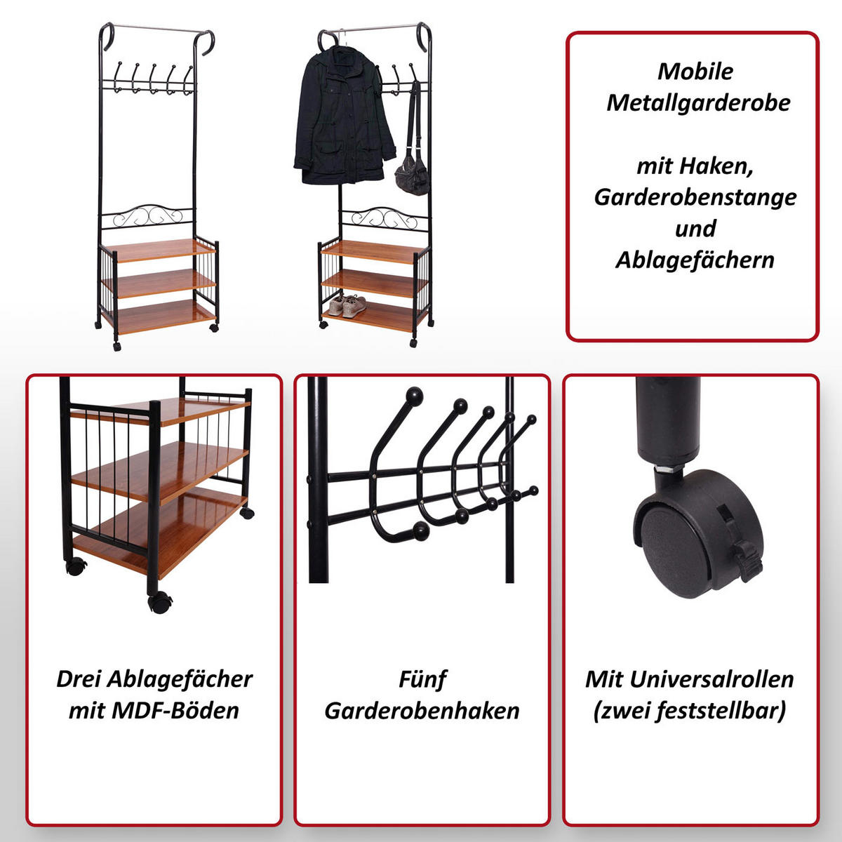 METALL-GARDEROBE Schwarz - Schwarz, Metall (65/186/34cm) - MCW