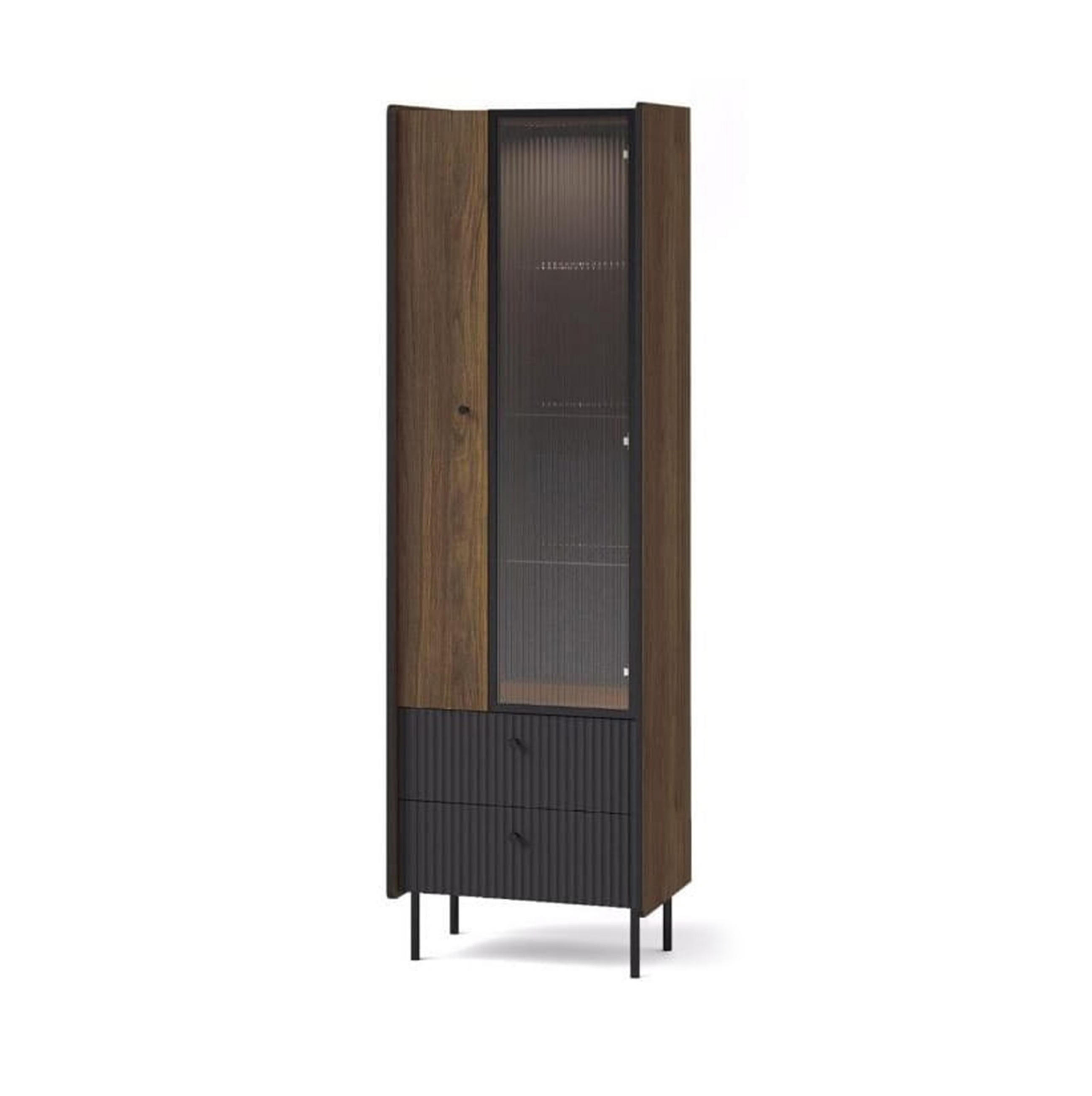 Bettso Vitrine Schwarz, Walnuss 59x190x40 cm