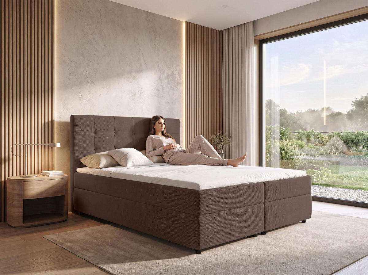 BOXBETT SAKARYA 160x200 cm mit Bettkasten und Matratze - Braun + TOPPER - Schwarz/Braun, Holz/Holzwerkstoff (160/200cm) - AX Living