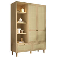 KLEIDERSCHRANK 50/120/180 cm eichefarben aus MDF, Massivholz und Metall mit Rattangeflecht - Eichefarben, Holz (120/180/50cm) - OKWISH