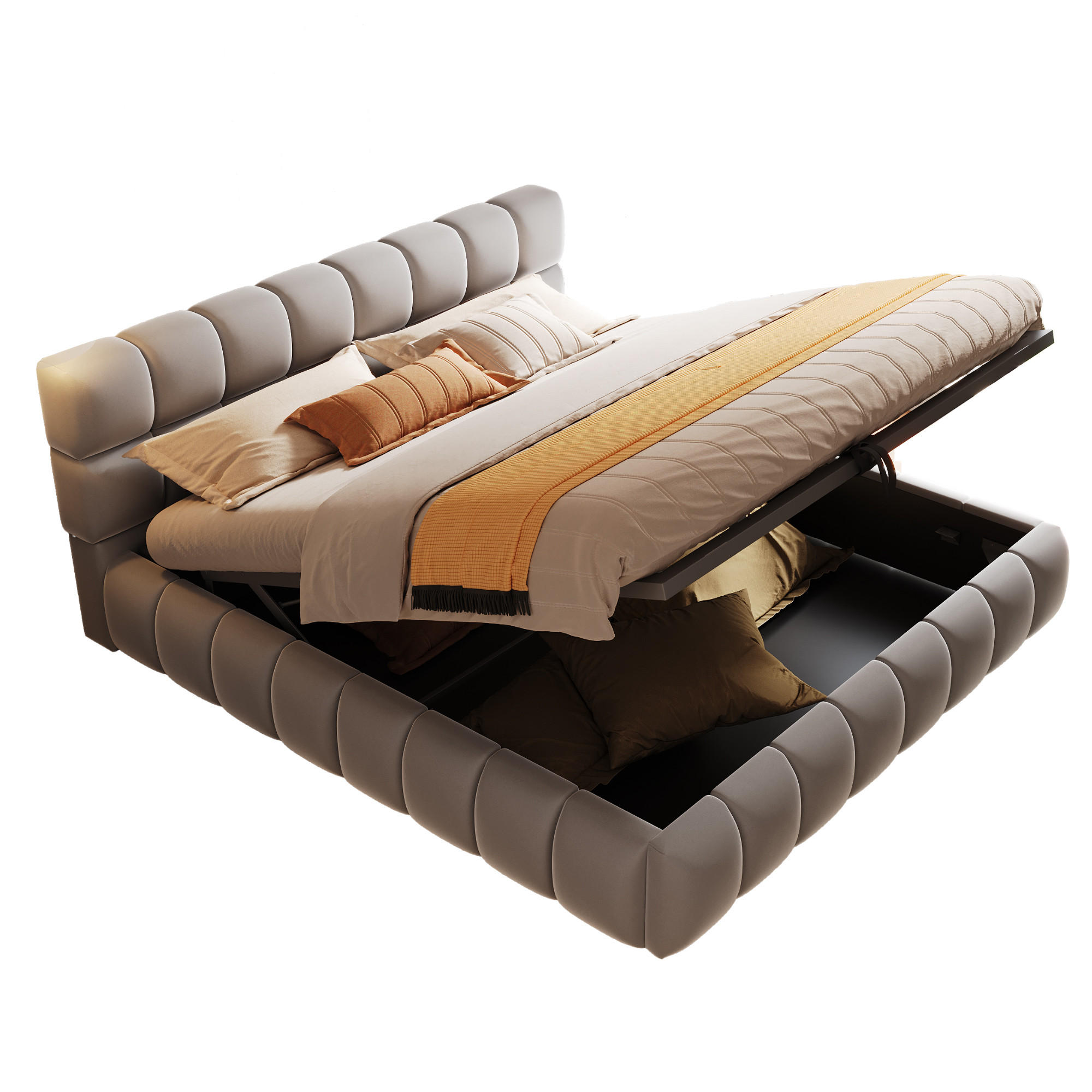 POLSTERBETT 140/200 cm in Grau Samt mit Bettkasten - Grau, Holzwerkstoff/Textil (140/200cm) - CHICFURN