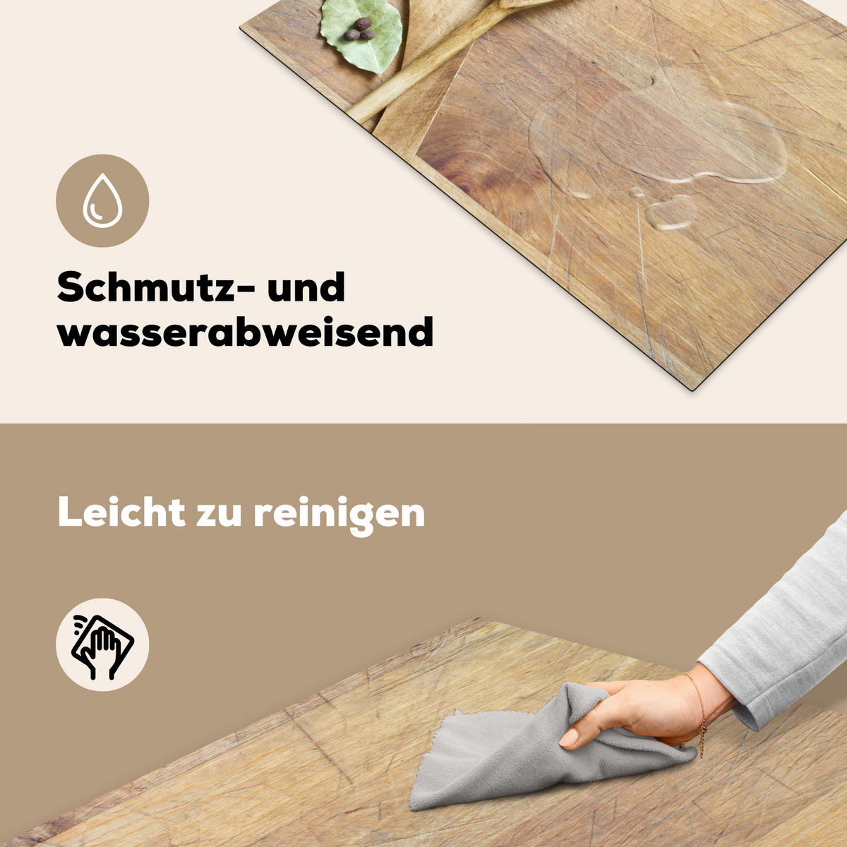 HERDABDECKPLATTE Holz - Löffel - Braun - Smiley Abdeckung Ceranfeld 81.2x52 cm - Hellbraun, Kunststoff (81.2/52/0.2cm) - MuchoWow