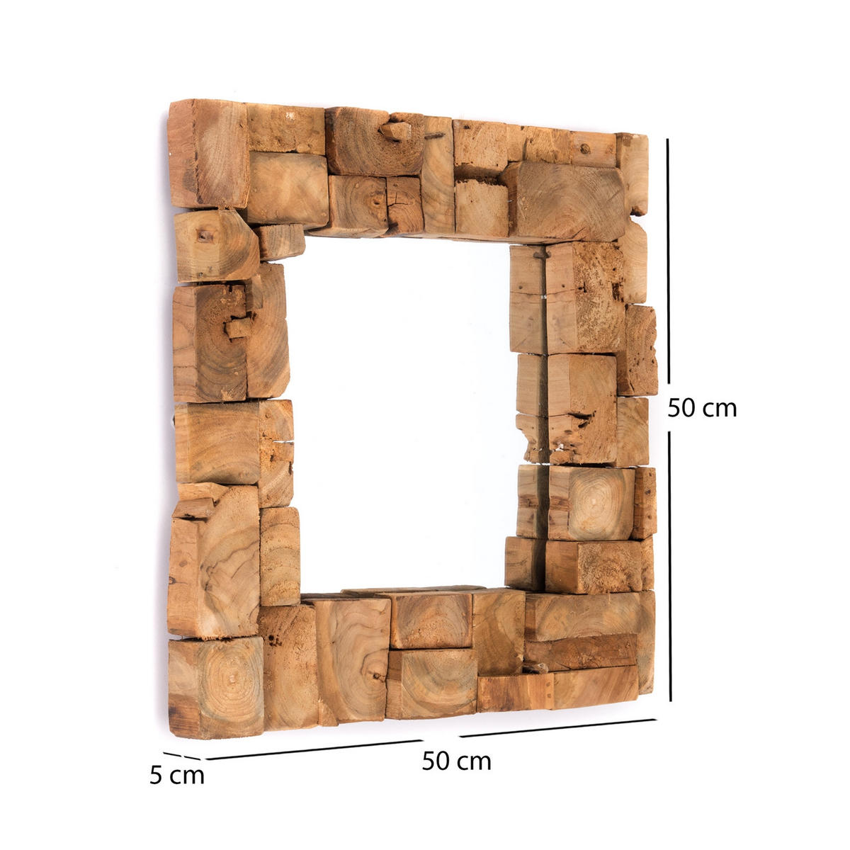 WANDSPIEGEL Mosaik 50x50 cm, Massivholz, quadratisch naturfarben - Braun, Holz (50/50/5cm) - CREEDWOOD