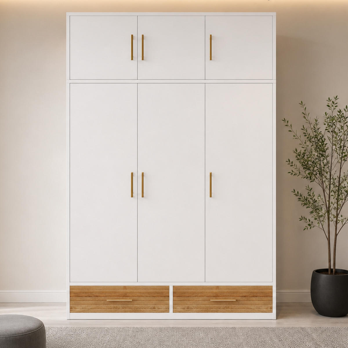 KINDERKLEIDERSCHRANK 120x50x180cm Weiß mit Oberfach und Schubladen - Weiß, Holz (61.6/13.49/133.3cm) - Raelunyi