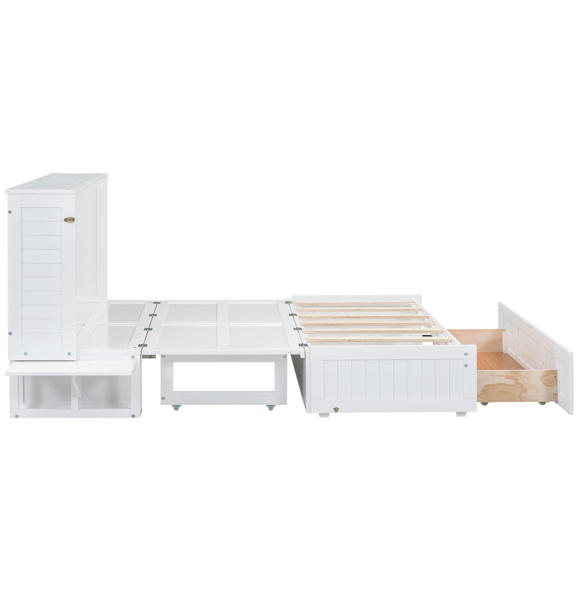 SCHRANKBETT Mobiles 140/200 cm Weiß mit Schublade und Regal - Weiß, Holz (140/200cm) - OKWISH